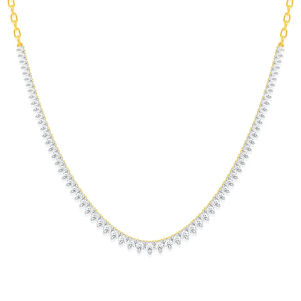 Luminesce Lab Grown 10ct Yellow Gold Tennis Necklace in 5Carat Diamond