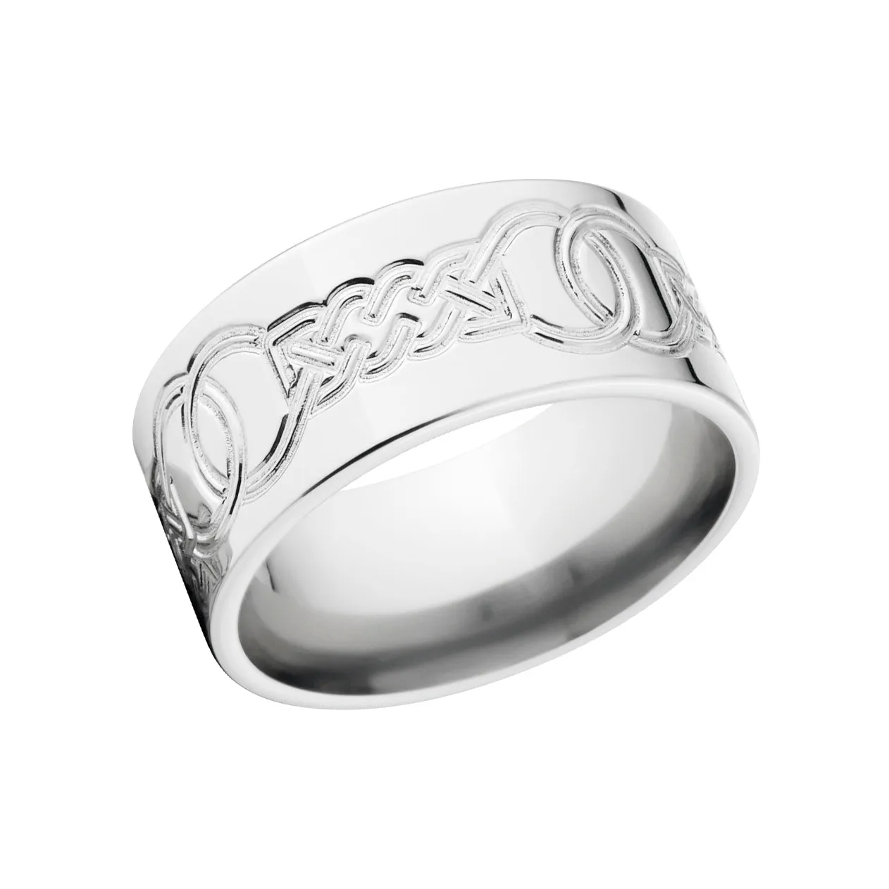 Mens Celtic Wedding Band, 10mm 14k White Gold Wedding Rings