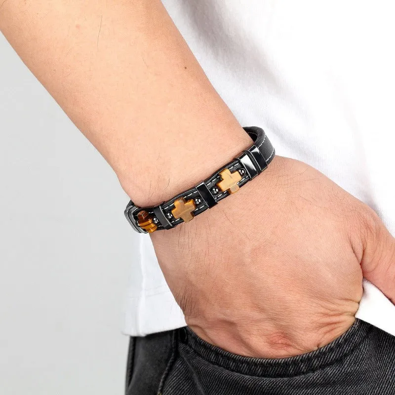 Men's Cross Bracelet <br> Natural Stone