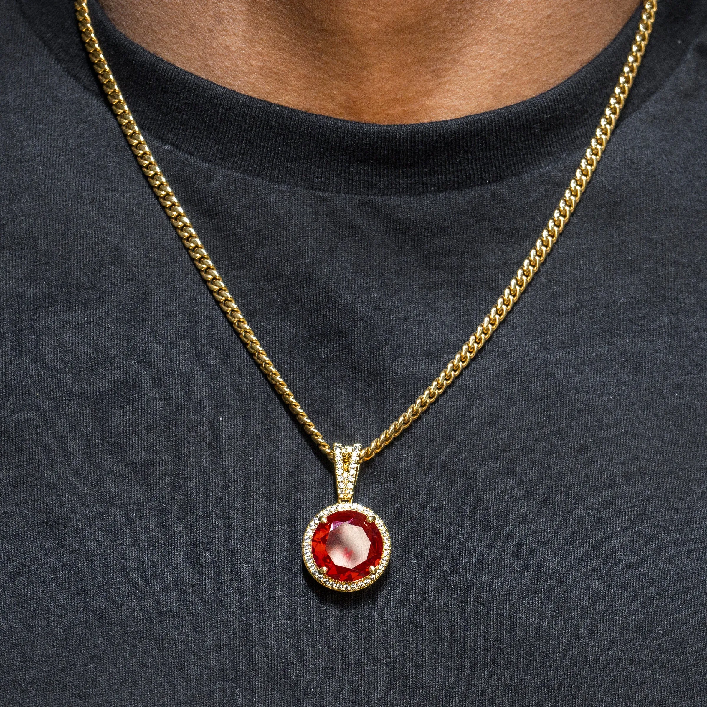 Mens Gold Ruby Necklace | Appx. 15.4 Grams