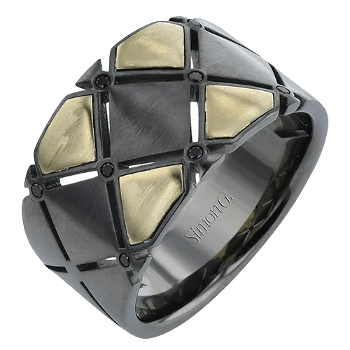 Men's Ruthenium Ring In 14k Gold With Diamonds