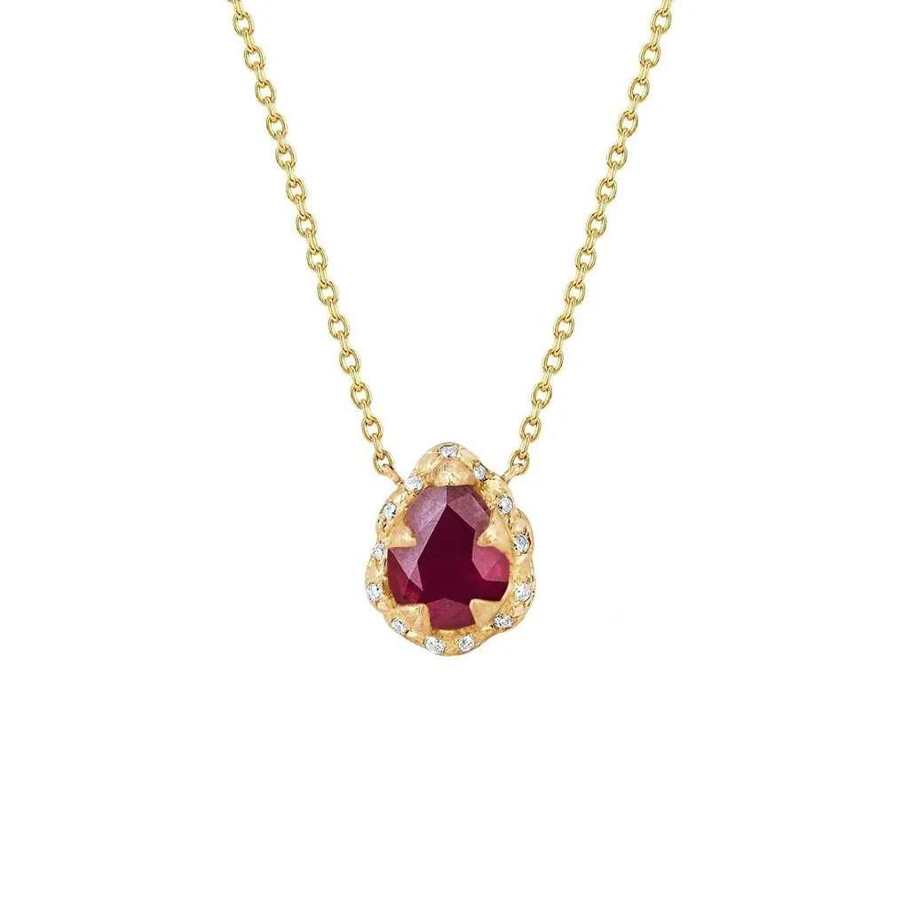 Micro Queen Water Drop Ruby Necklace with Sprinkled Diamonds | Ready to Ship