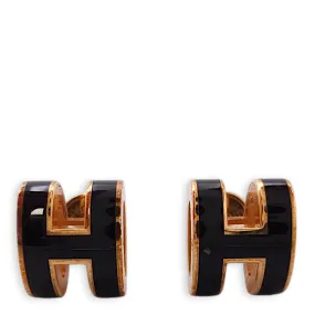 Mini Pop H Earrings Black Earrings in, Rose Gold hardware