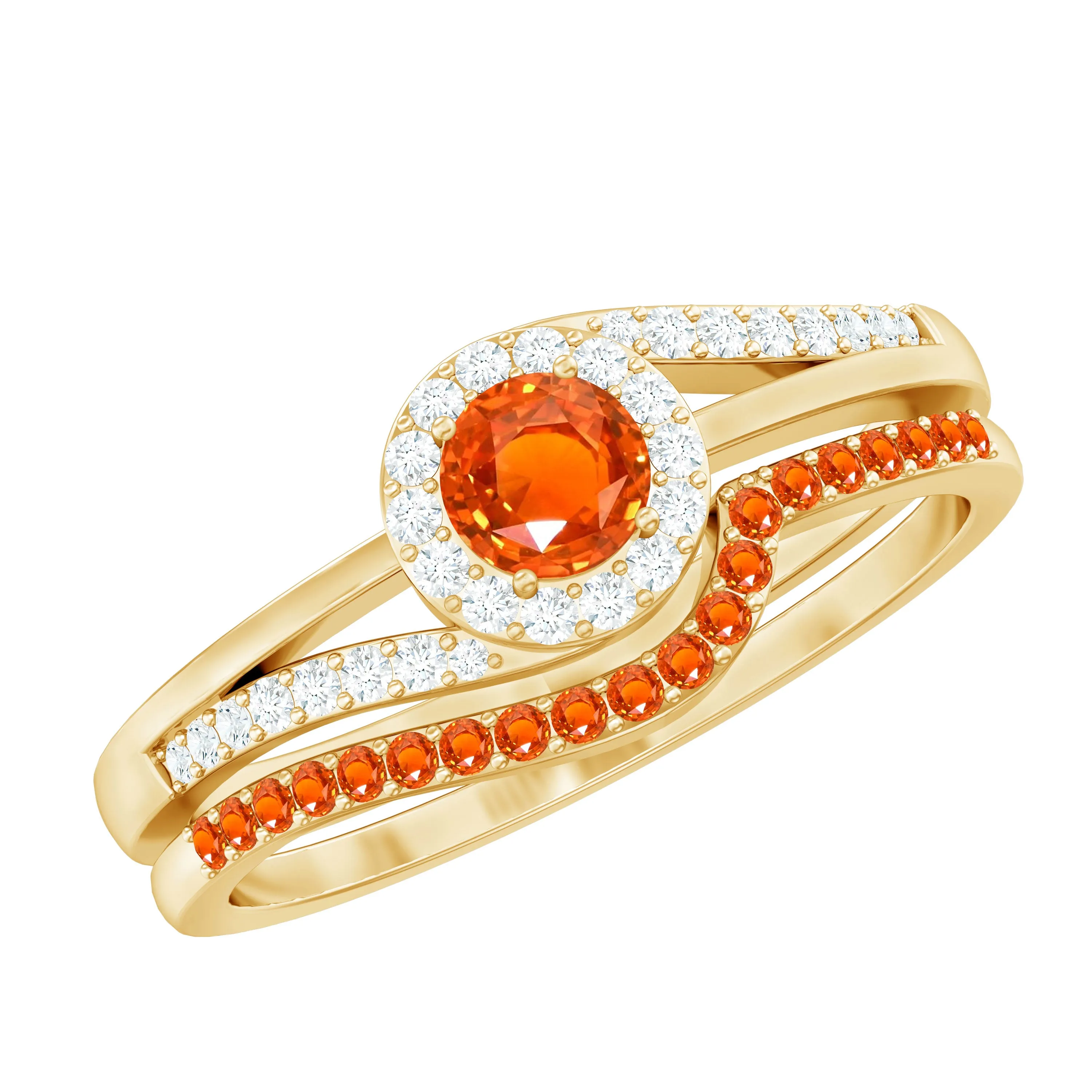 Minimal Lab Grown Orange Sapphire Engagement Ring with Enhancer Band