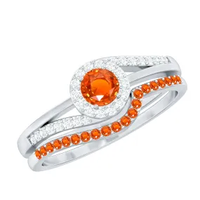 Minimal Lab Grown Orange Sapphire Engagement Ring with Enhancer Band