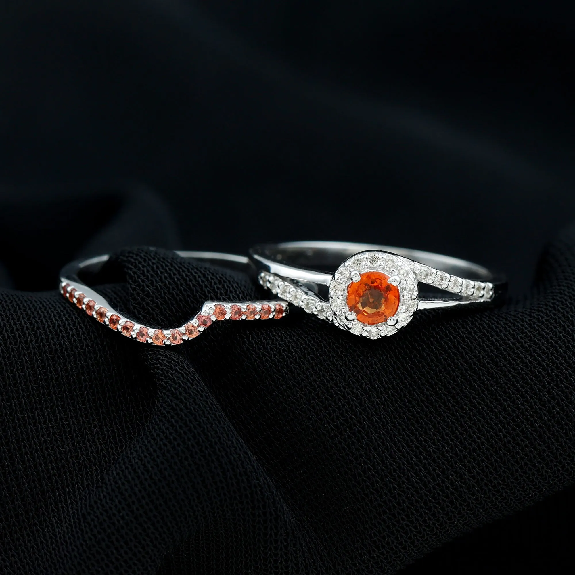 Minimal Lab Grown Orange Sapphire Engagement Ring with Enhancer Band