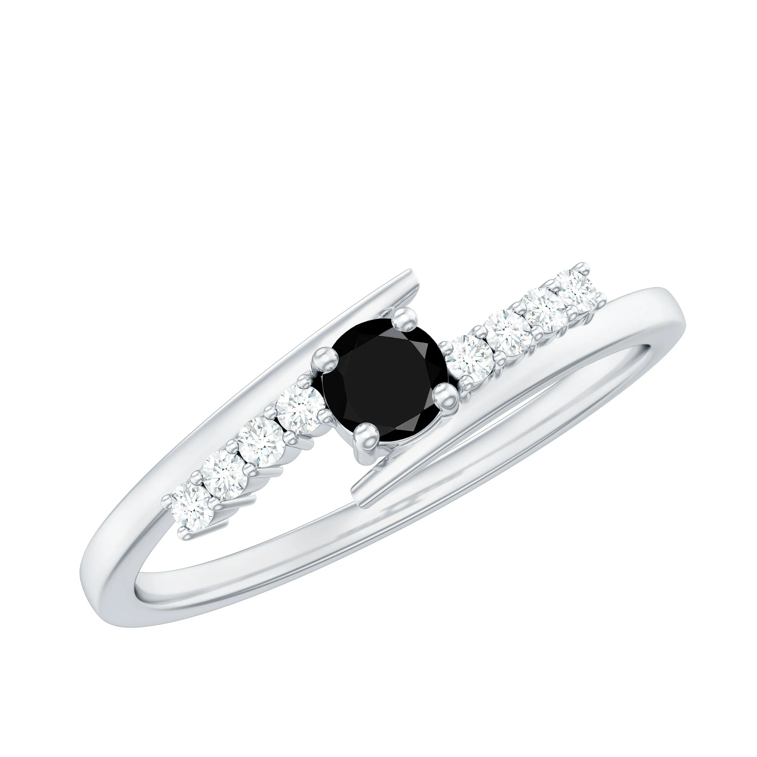 Minimal Round Created Black Diamond and Diamond Bypass Promise Ring