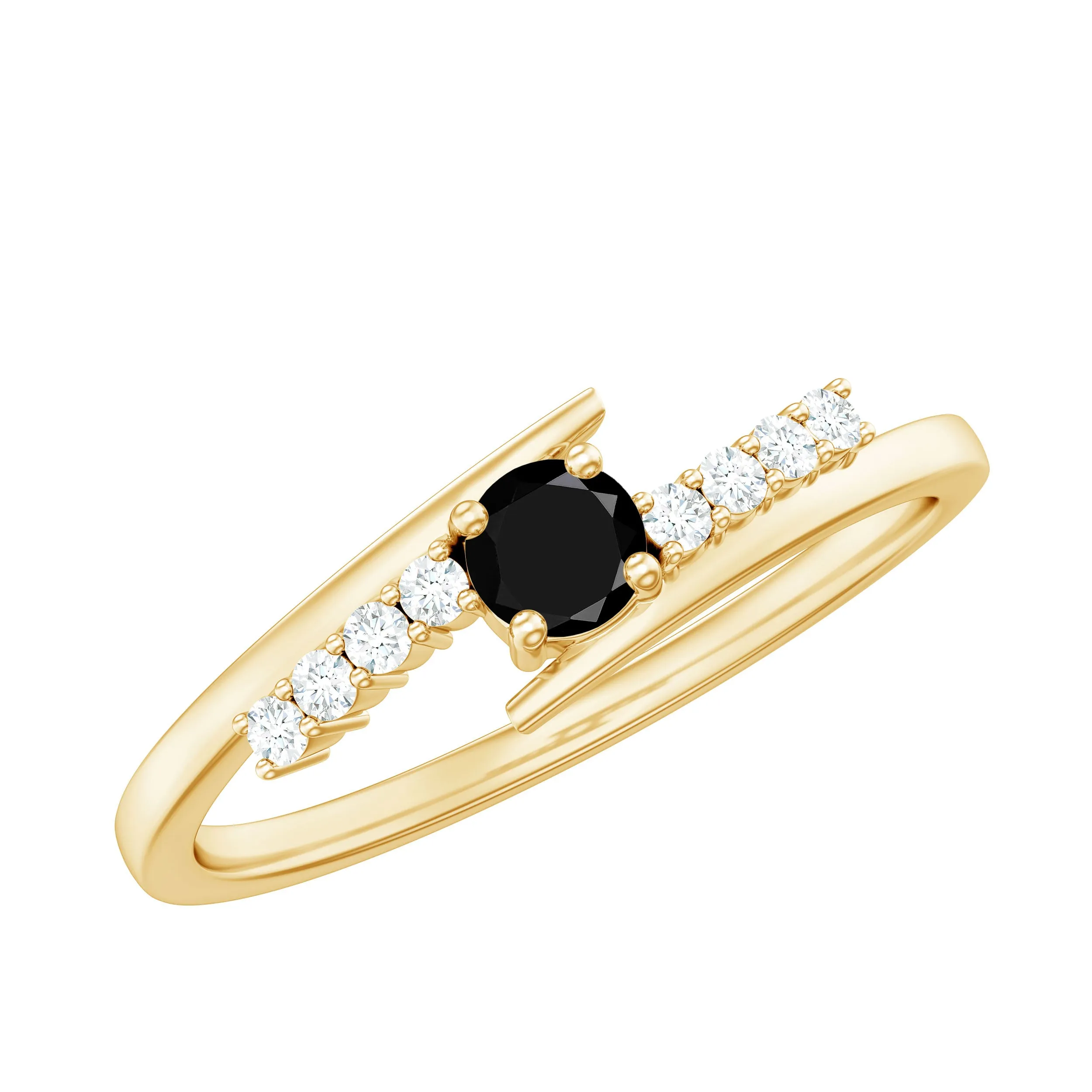 Minimal Round Created Black Diamond and Diamond Bypass Promise Ring