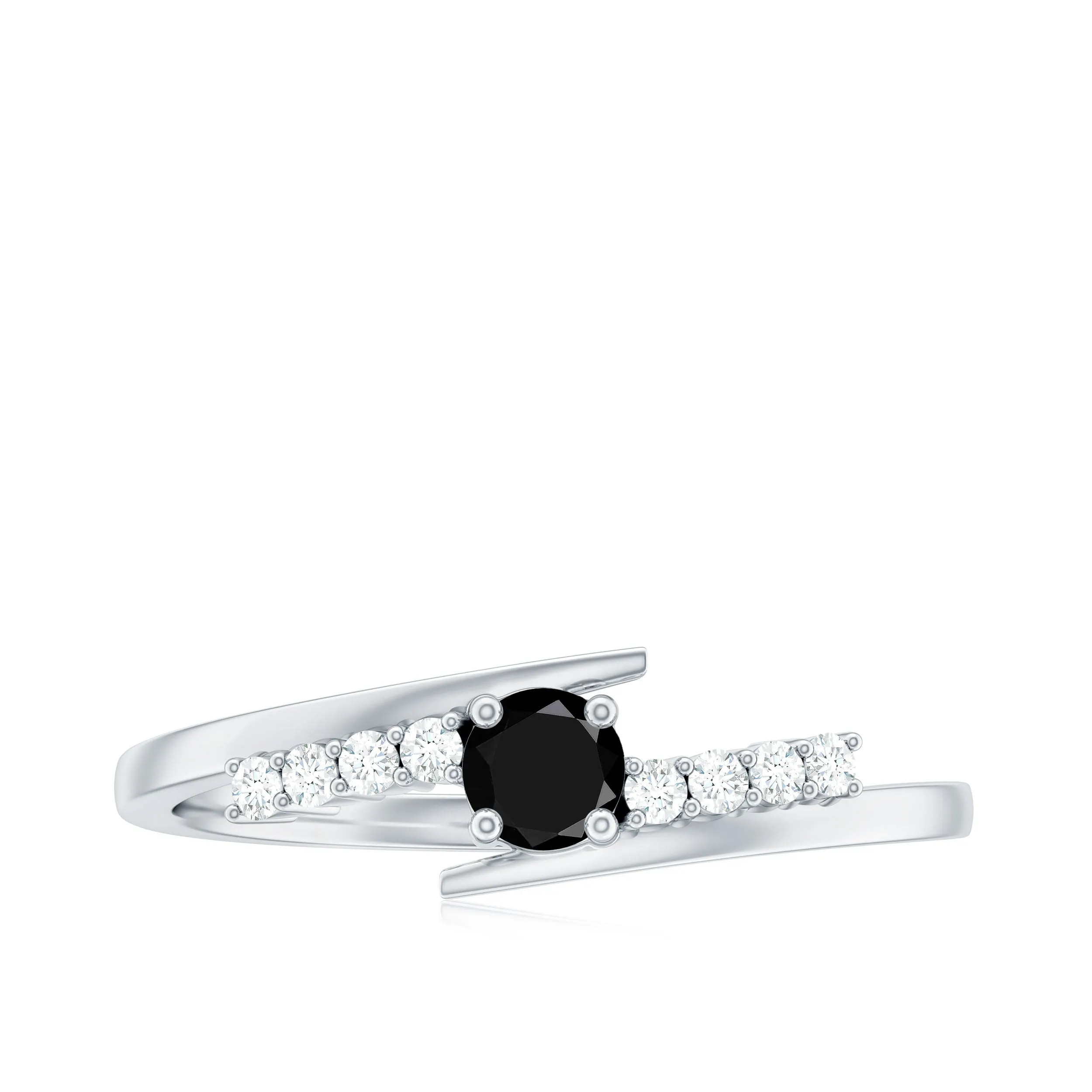 Minimal Round Created Black Diamond and Diamond Bypass Promise Ring