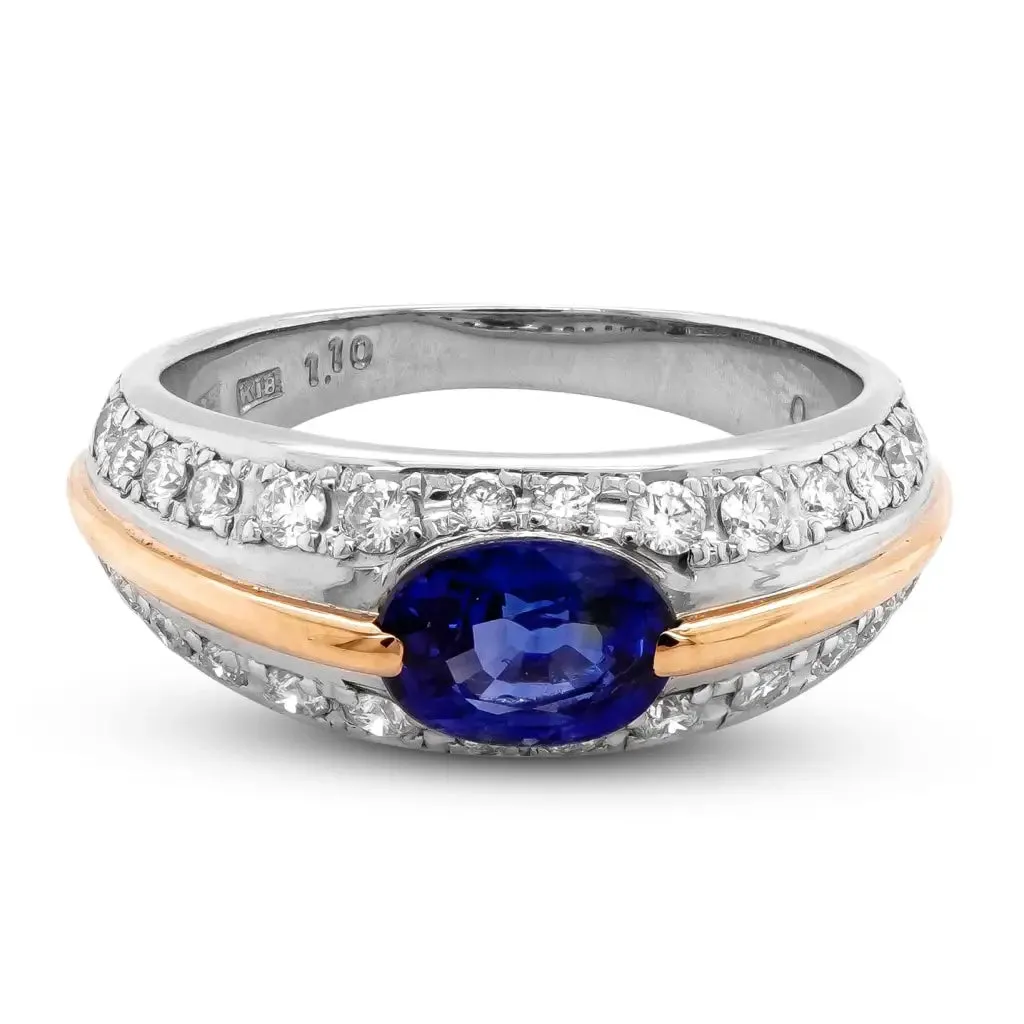 Misheru Blue Oval Natural Sapphire with Diamonds in Gold & Platinum