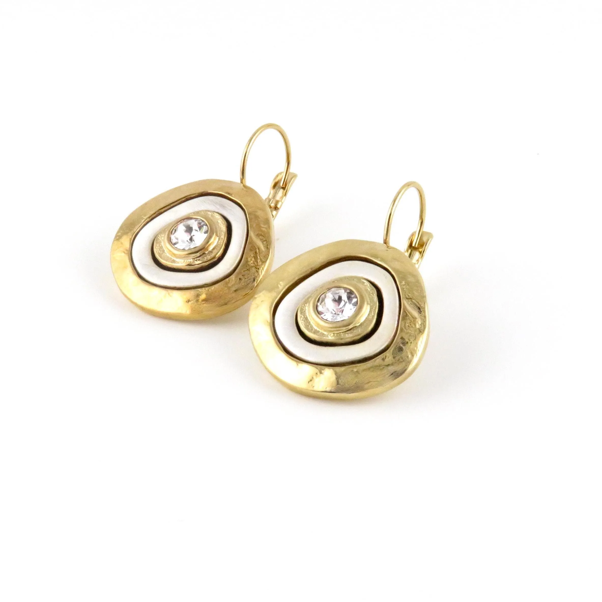 Mixed Metal Gold Medallion Earrings - Lever Back Closure