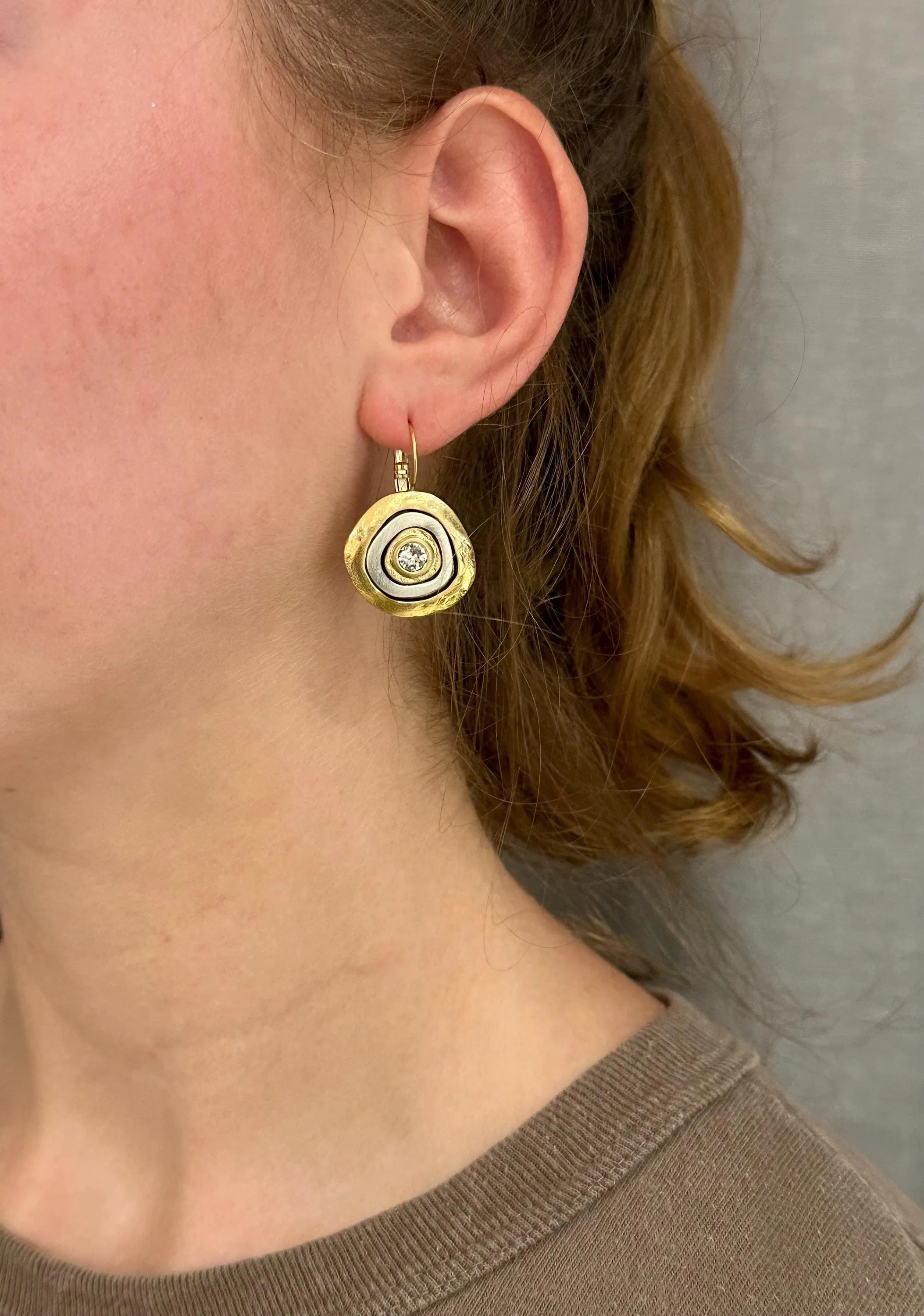 Mixed Metal Gold Medallion Earrings - Lever Back Closure