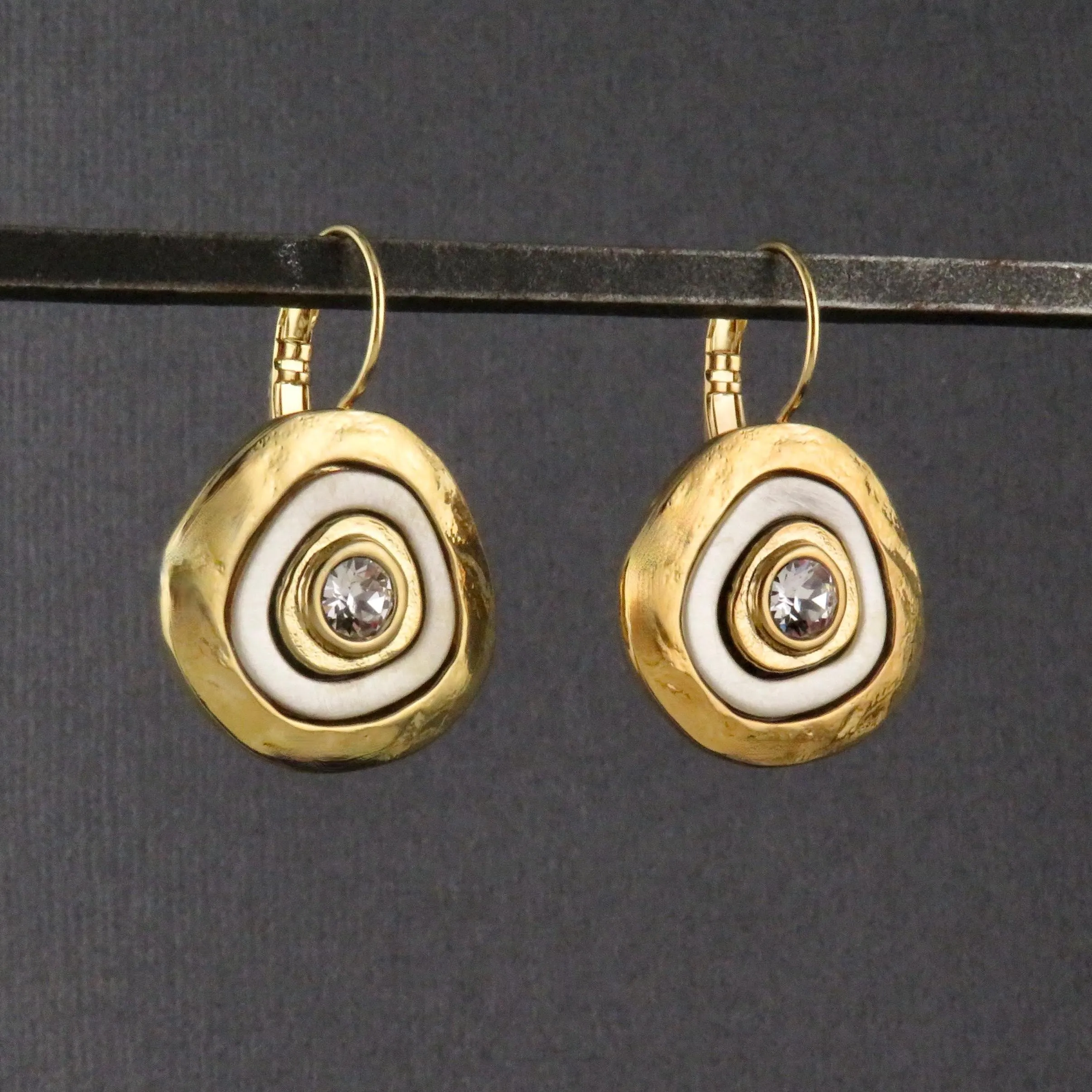 Mixed Metal Gold Medallion Earrings - Lever Back Closure