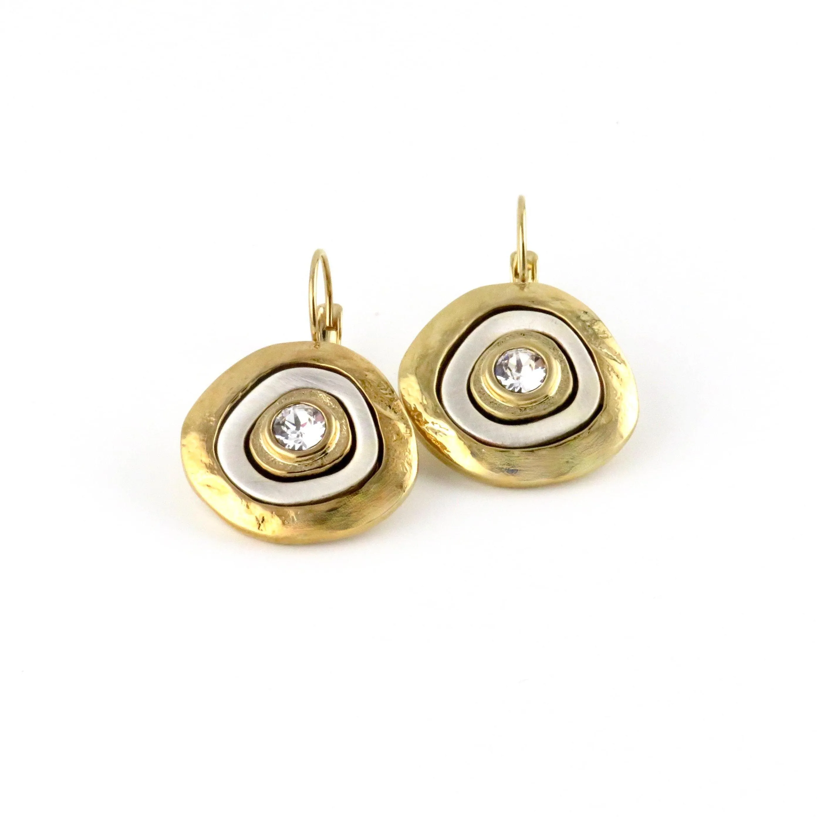 Mixed Metal Gold Medallion Earrings - Lever Back Closure