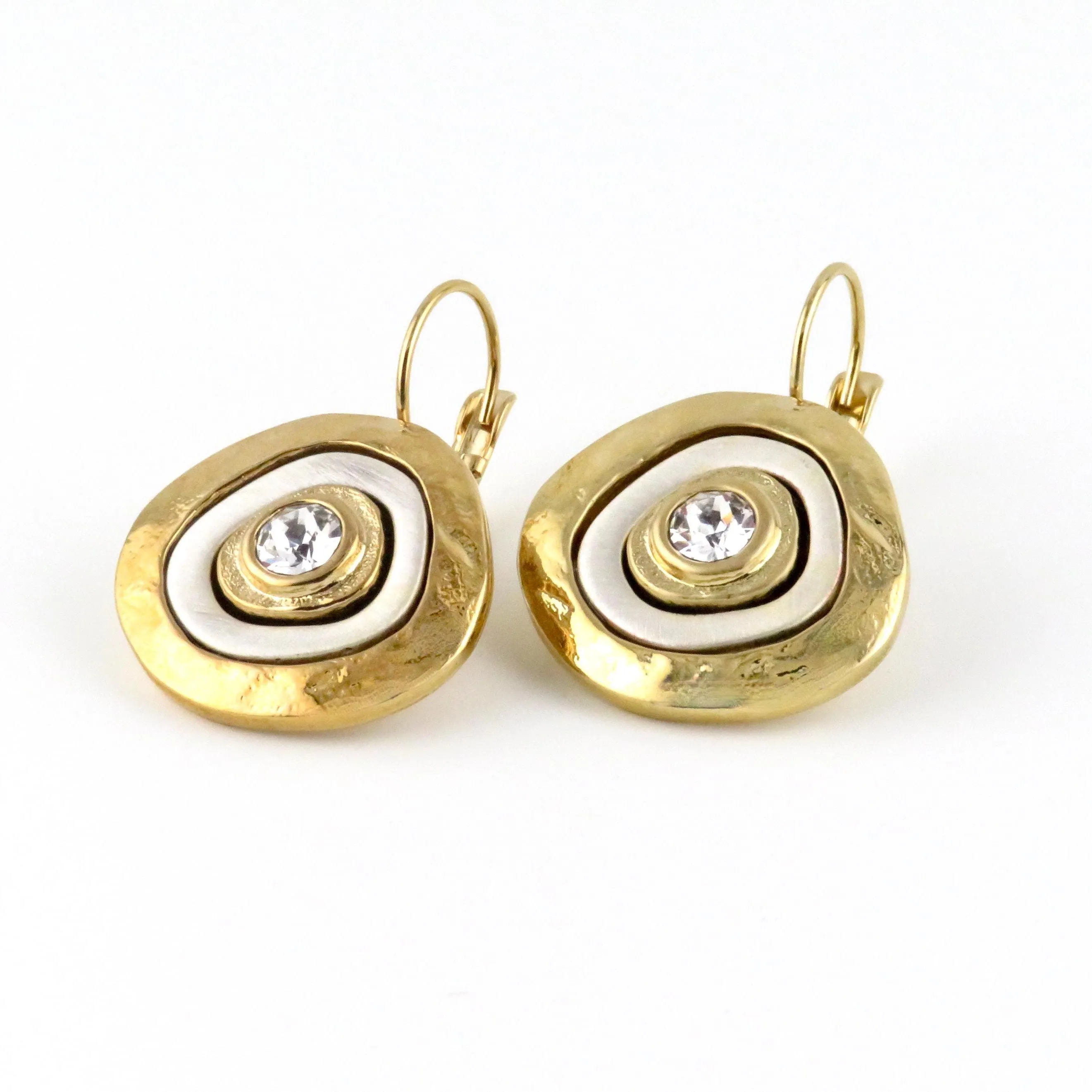 Mixed Metal Gold Medallion Earrings - Lever Back Closure