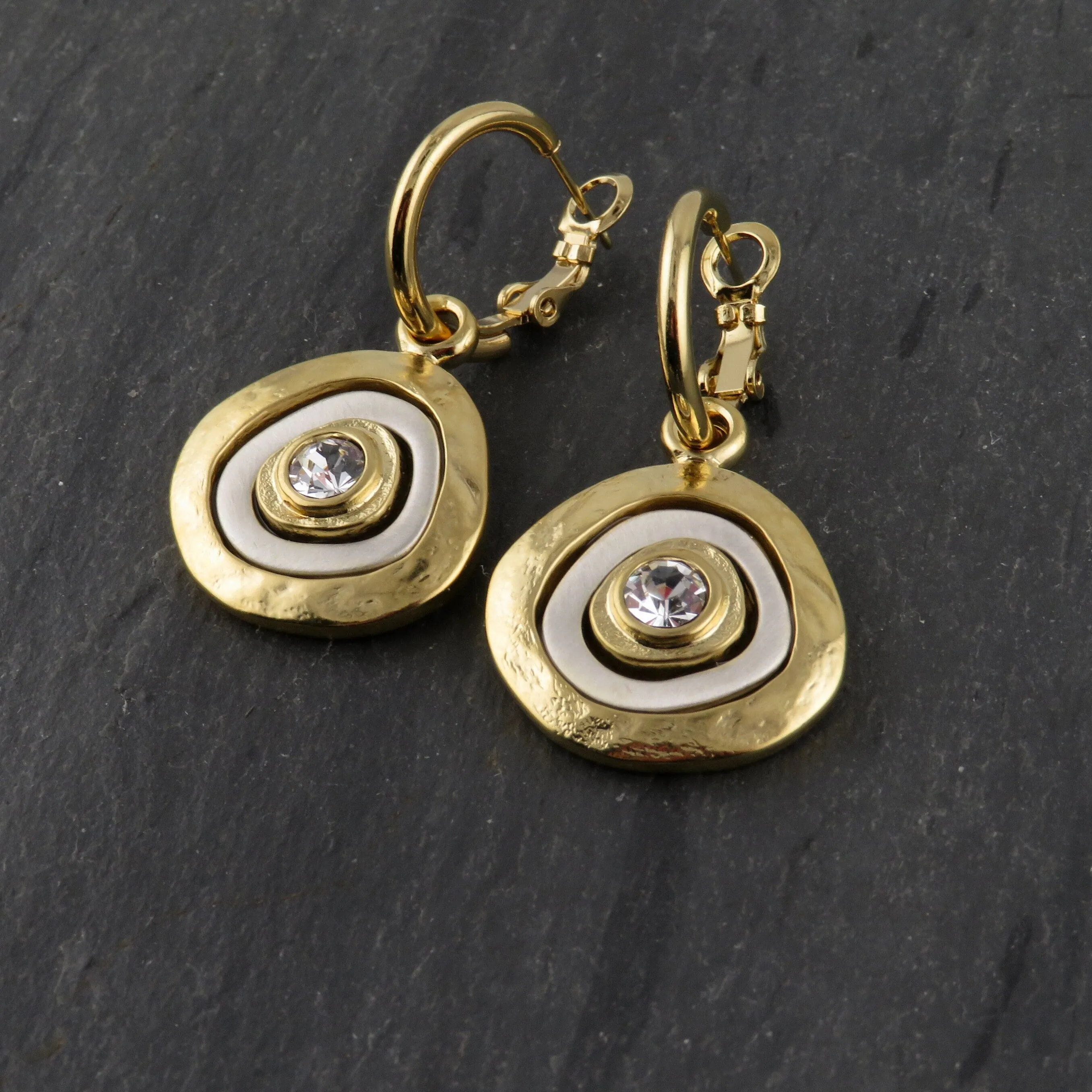 Mixed Metal Gold Medallion Hoop Earrings