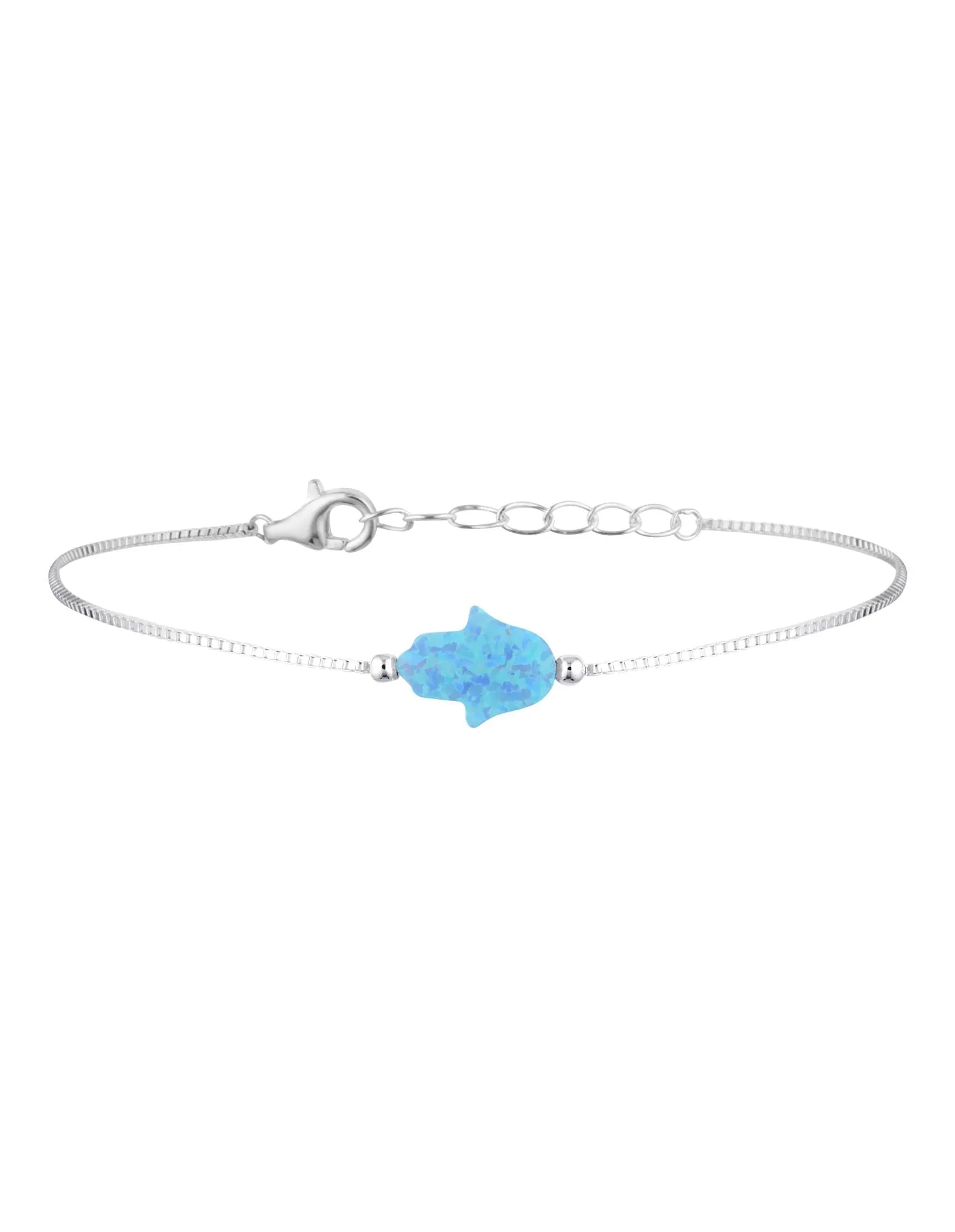 Mocha Sterling Silver Mini Hamsa Fine Bracelet - Light Blue