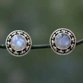 Moonstone & Sterling Silver Button Earrings