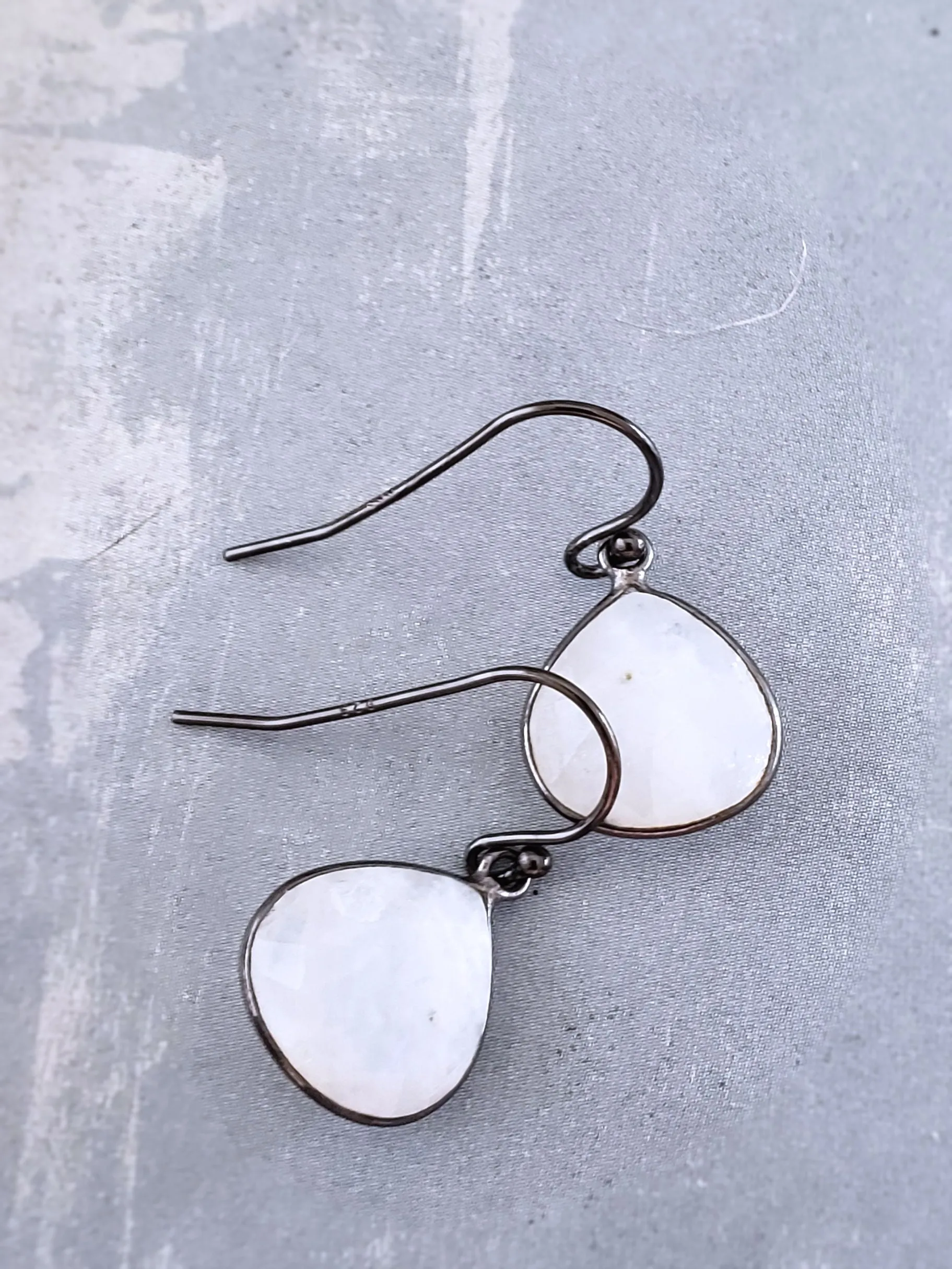 Moonstone Drop Earrings in Oxidized Silver