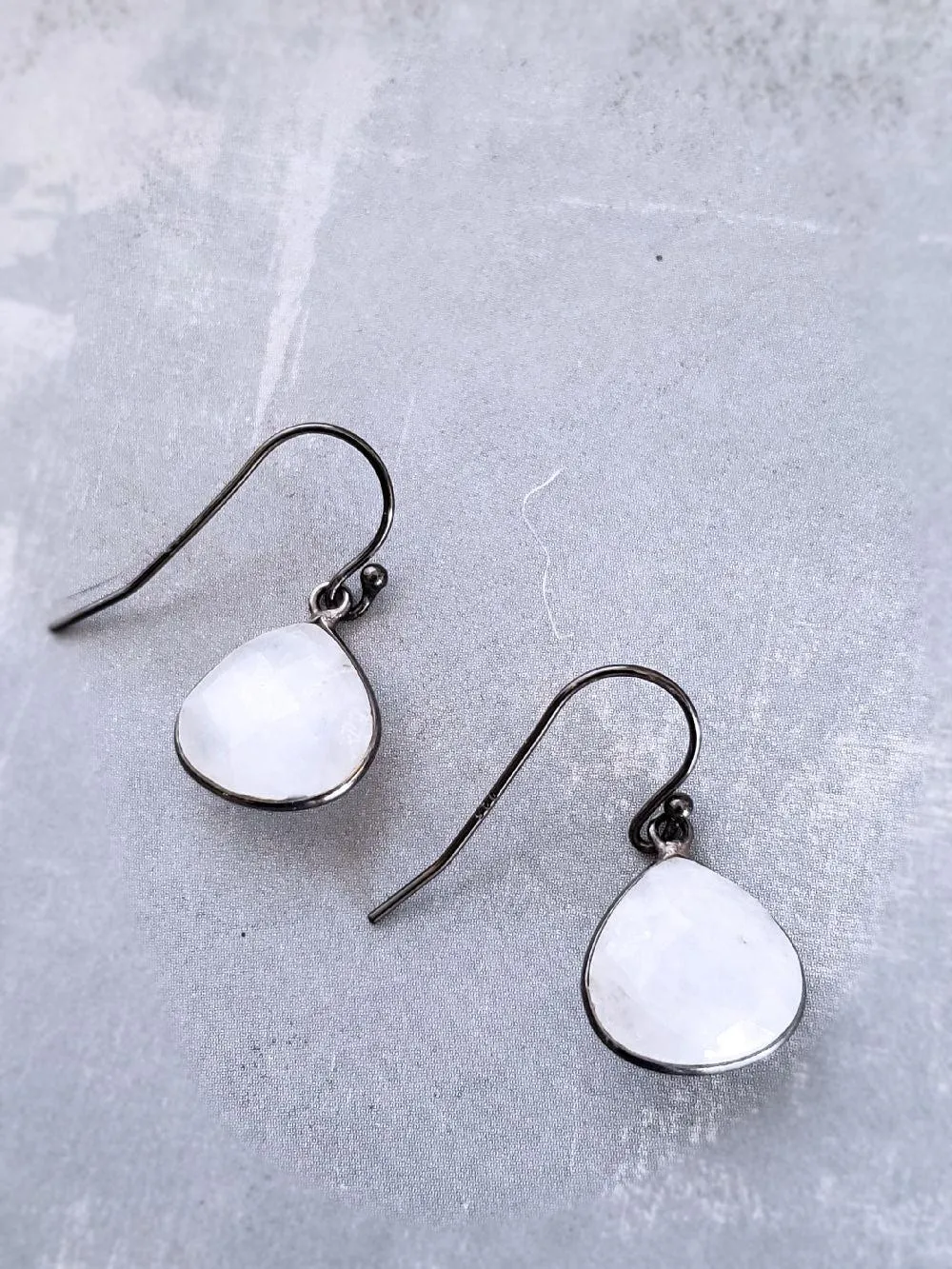 Moonstone Drop Earrings in Oxidized Silver