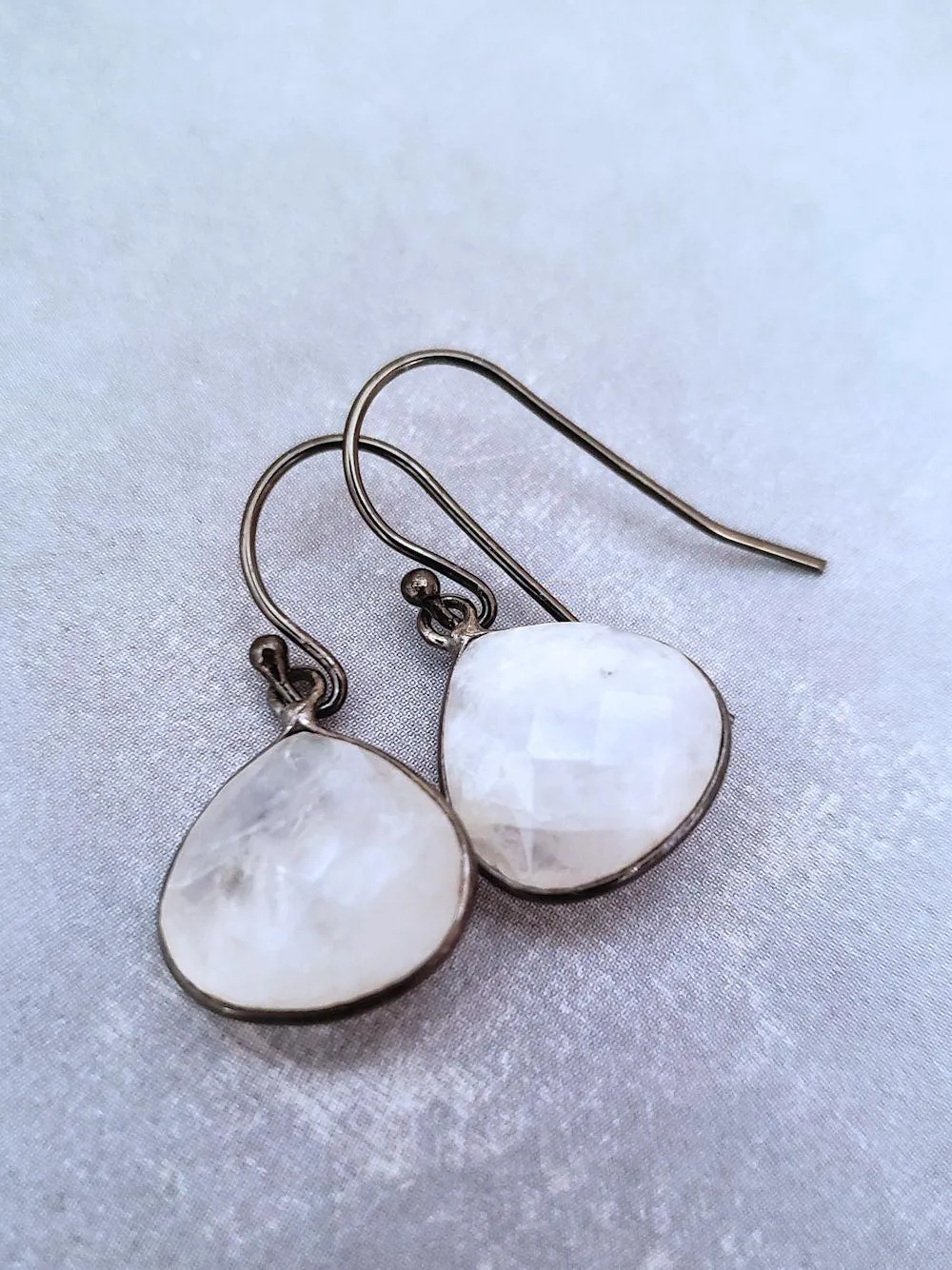 Moonstone Drop Earrings in Oxidized Silver