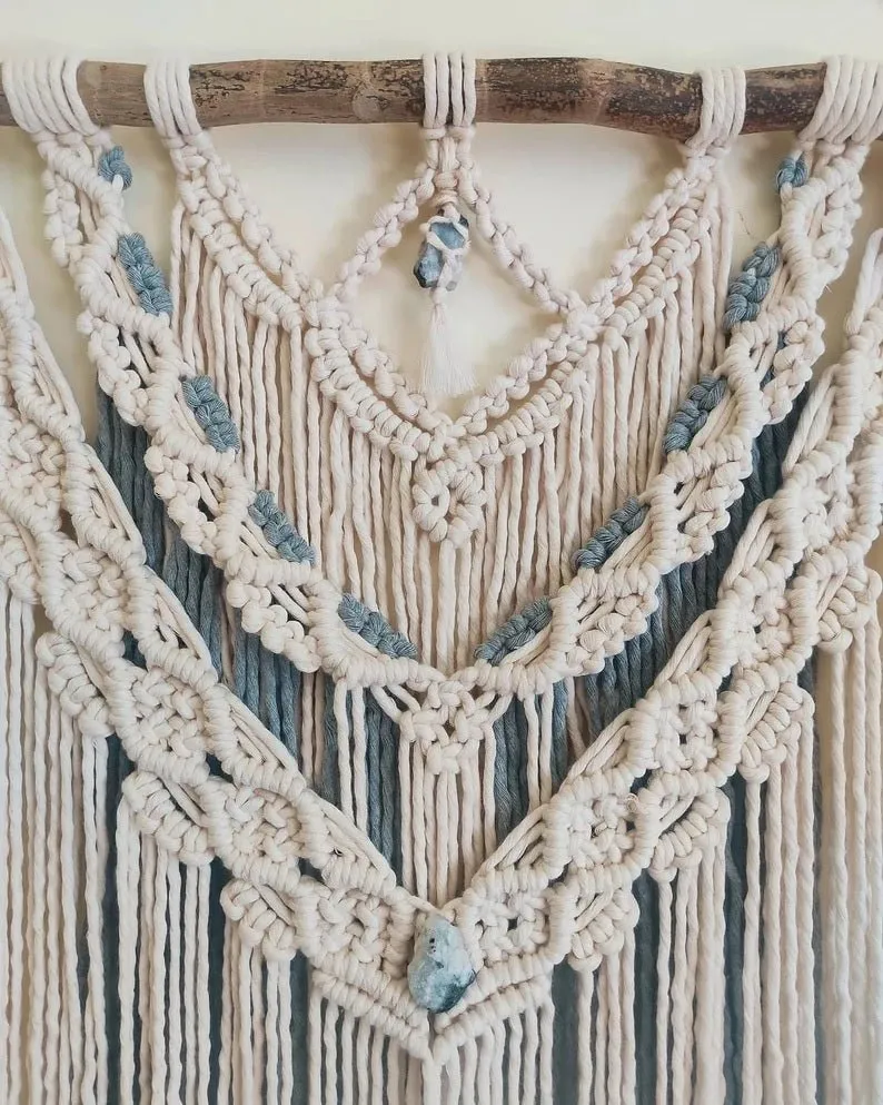 Moonstone Macramé White & Gray Crystal Macramé Wall Hanging