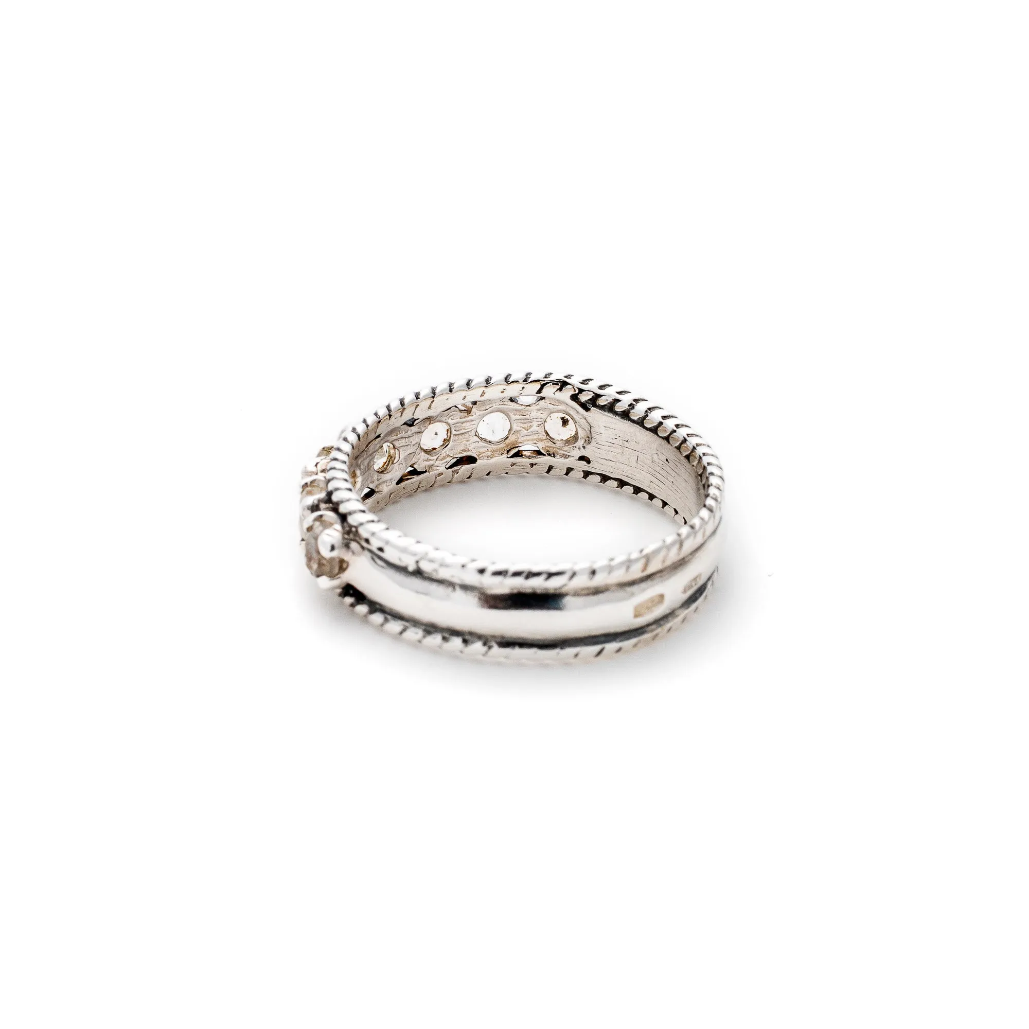 Moonstone Ring - White Half Eternity Band - Rainbow Moonstone Ring