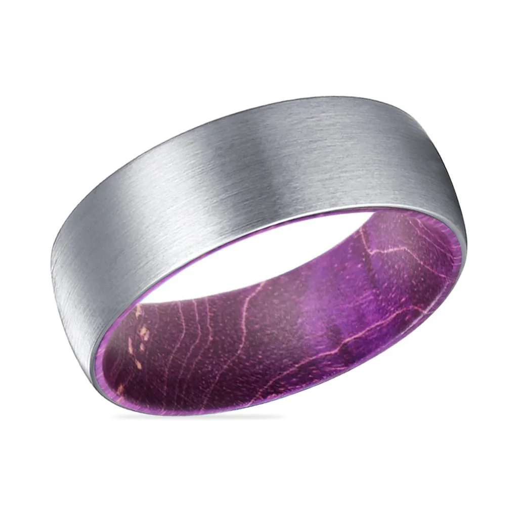 MORAV | Purple Wood, Silver Tungsten Ring, Brushed, Domed