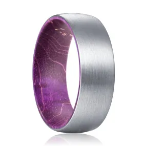 MORAV | Purple Wood, Silver Tungsten Ring, Brushed, Domed