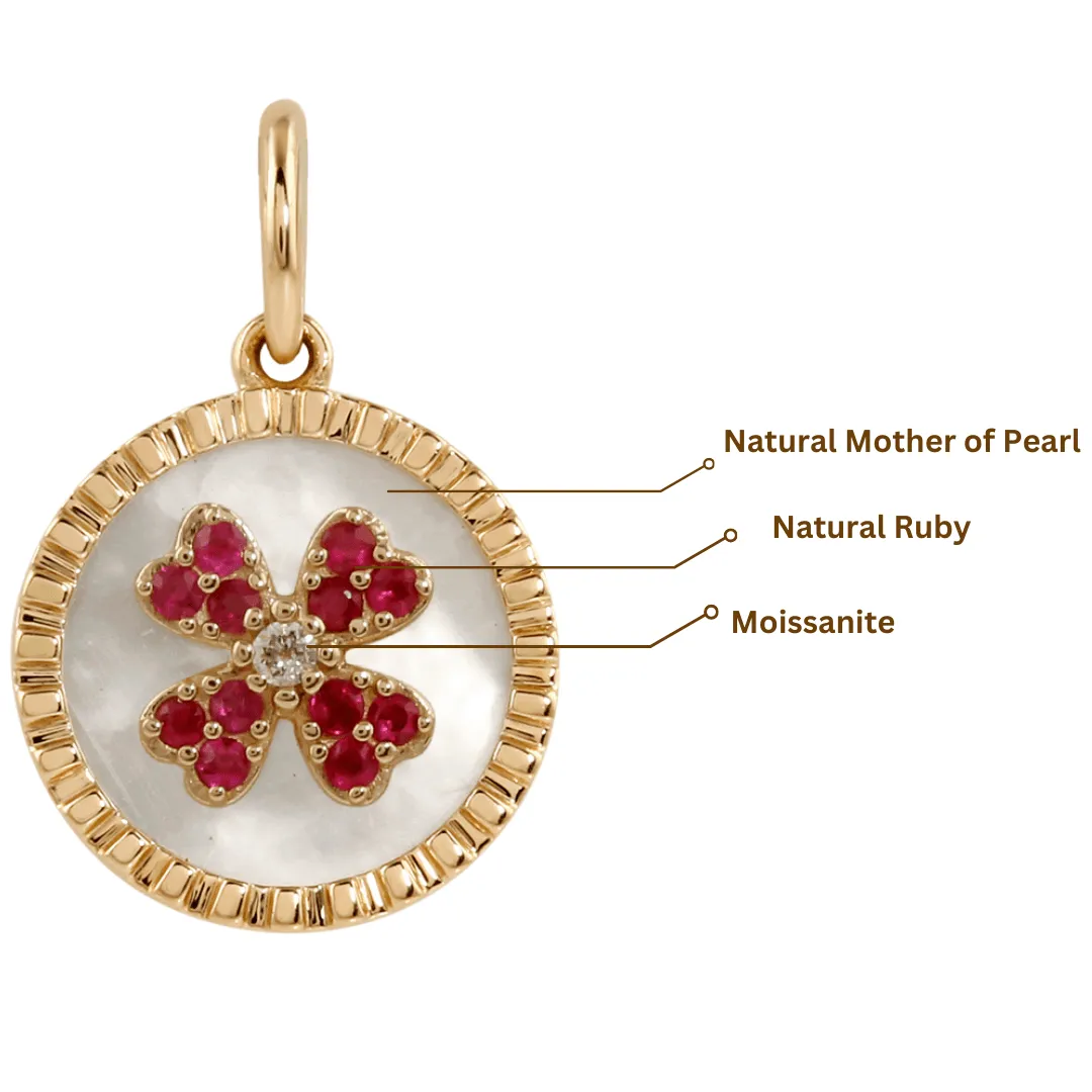 Mother of Pearl Ruby Clover Pendant Necklace