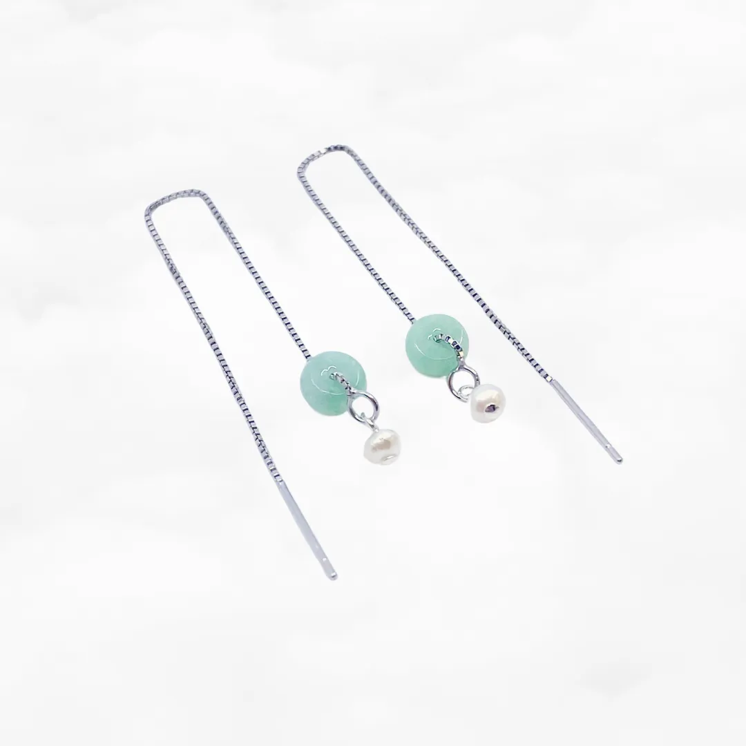 Multistyle Mint Green Jadeite And Pearl Thread Earrings