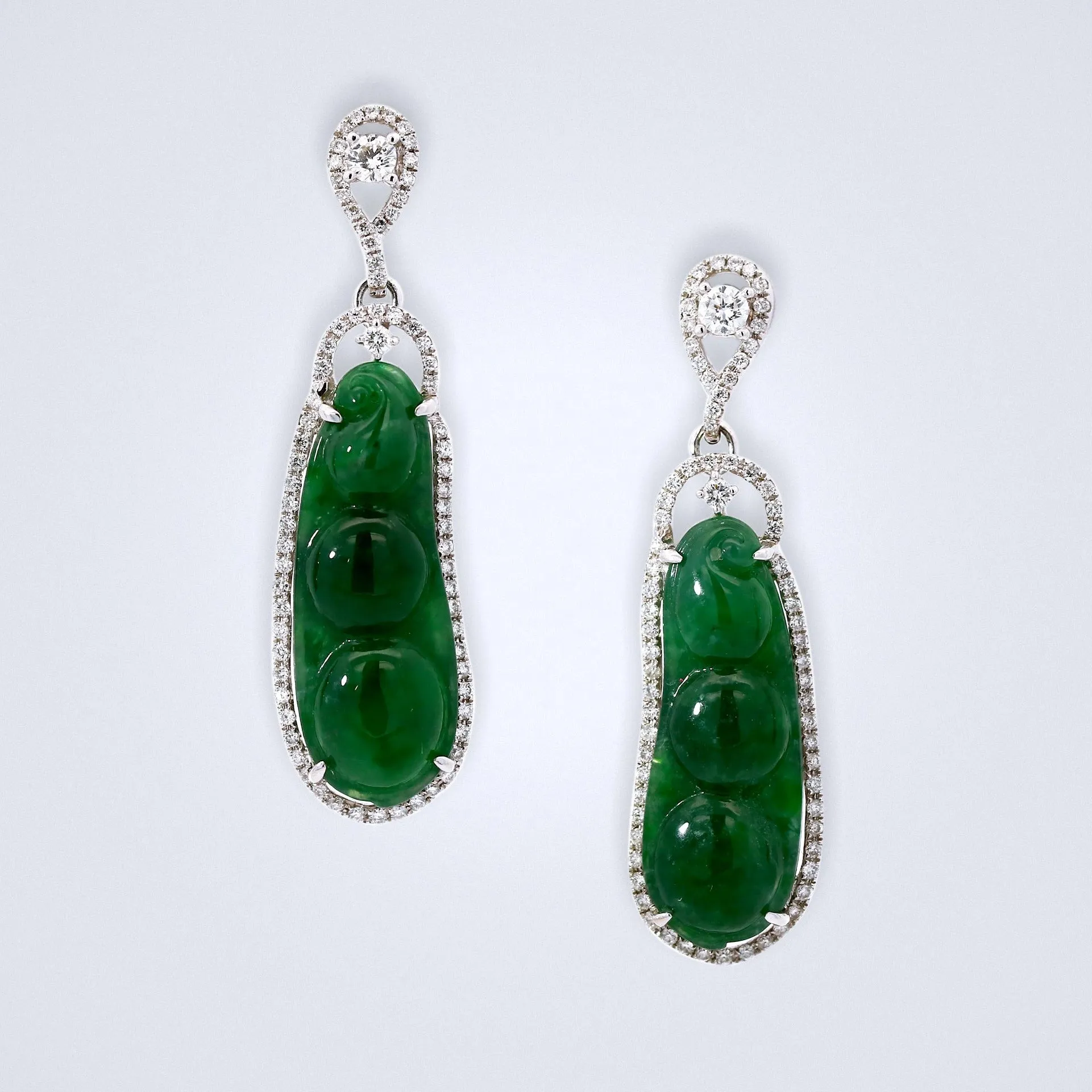 Multiwear Carved Jadeite Peas Diamond Earrings