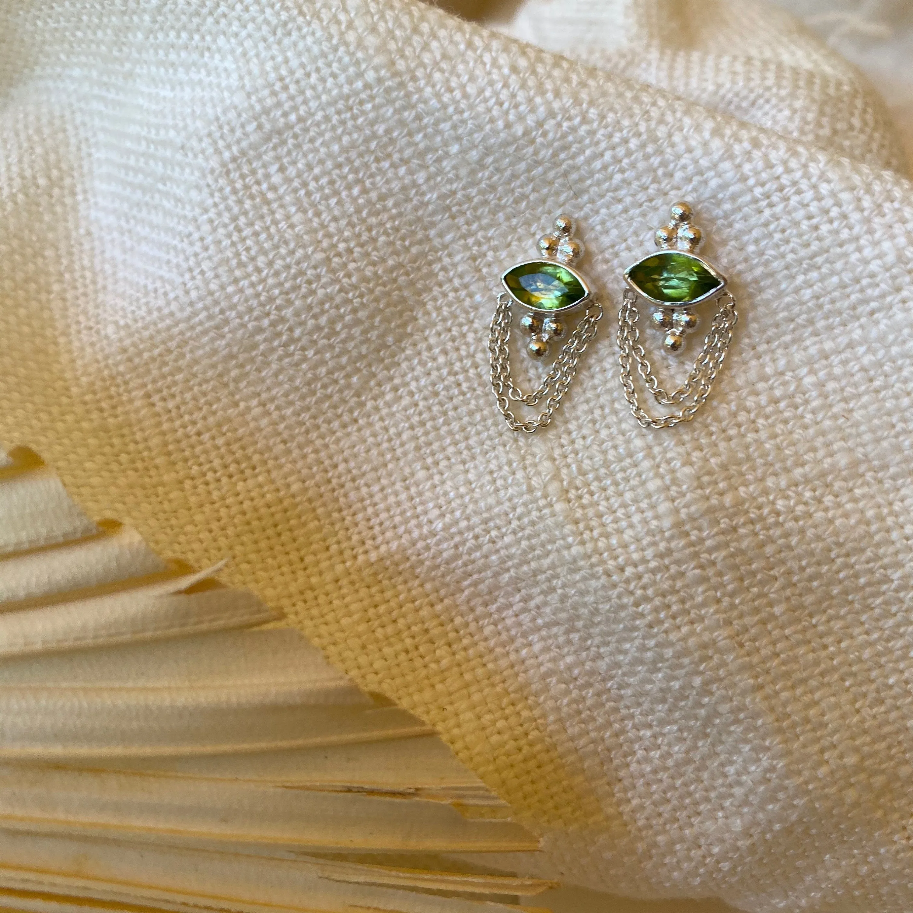 Natalia Sterling Silver Green Peridot Stud Earrings