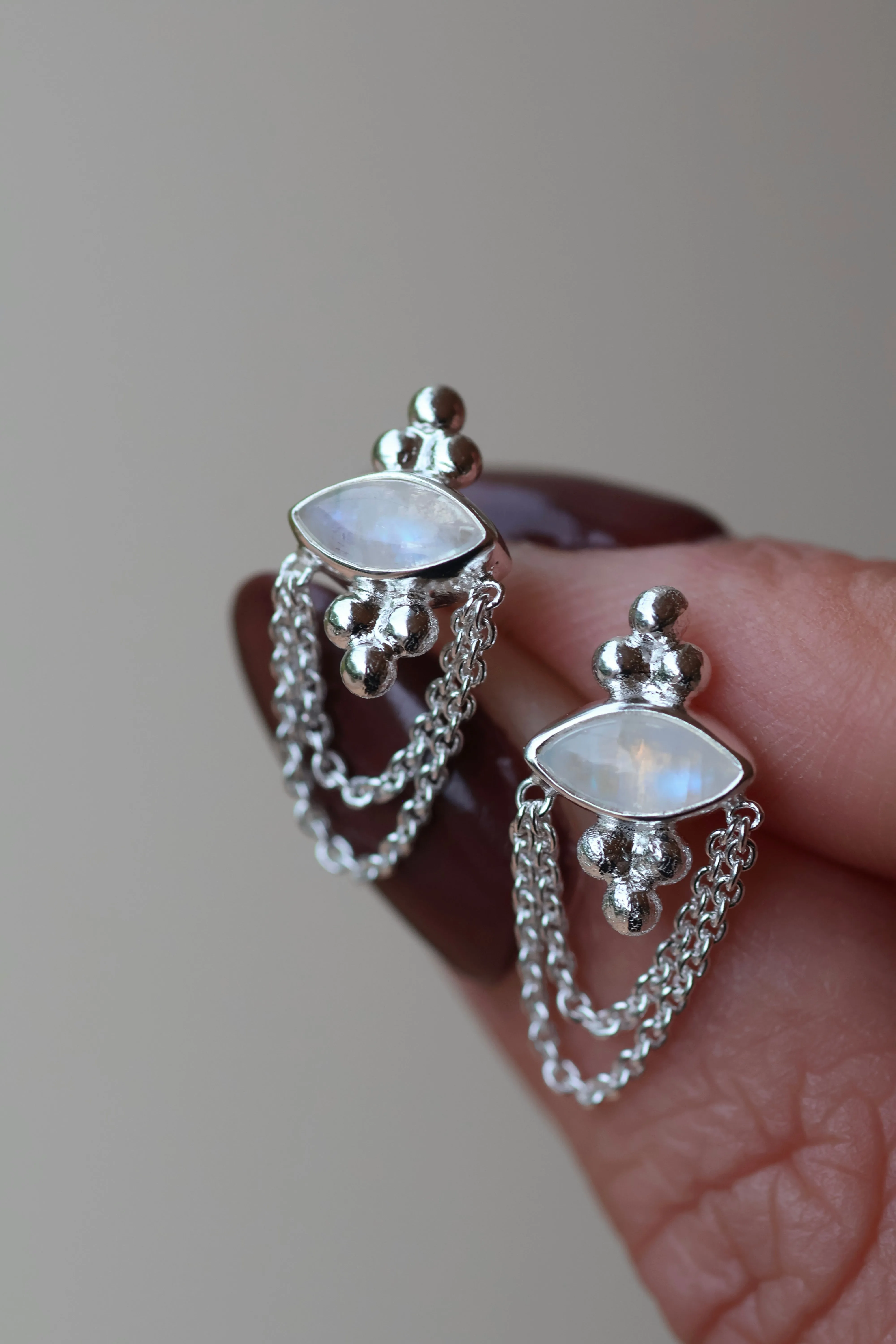 Natalia Sterling Silver Rainbow Moonstone Earrings