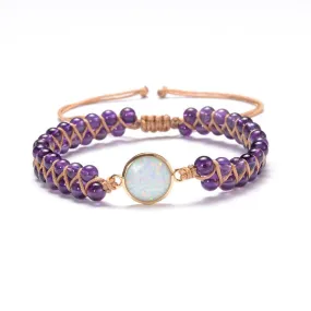 Natural Amethysts Opal Braided Bohemian Stone Wrap Bracelet