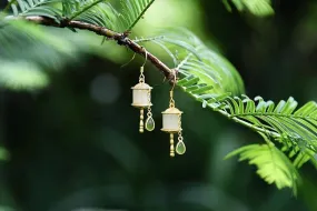 Natural Inlaid Hetian White Green Jade Chime Earrings