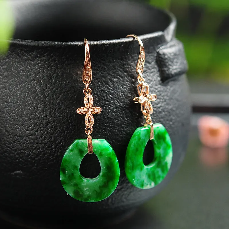 Natural Jade Earrings Jadeite Gold Earrings EG39