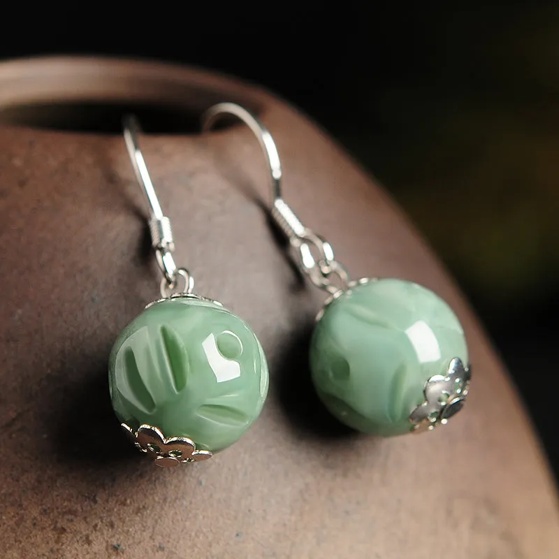 Natural Jade Earrings Jadeite Silver Earrings EG77