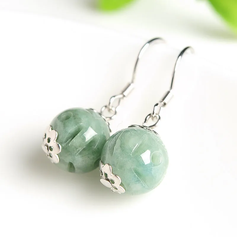 Natural Jade Earrings Jadeite Silver Earrings EG77