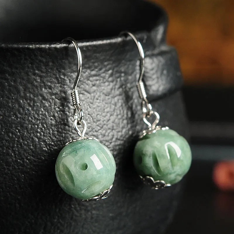 Natural Jade Earrings Jadeite Silver Earrings EG77