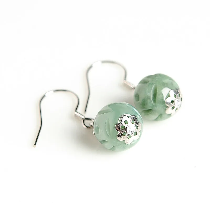 Natural Jade Earrings Jadeite Silver Earrings EG77