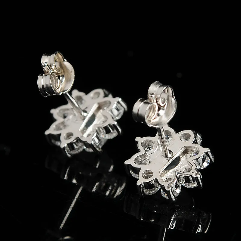 Natural Jade Earrings Jadeite Silver Flower Earrings WE14