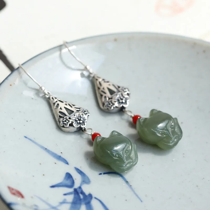 Natural Jade Earrings Nephrite Agate Silver Earrings ZNE328