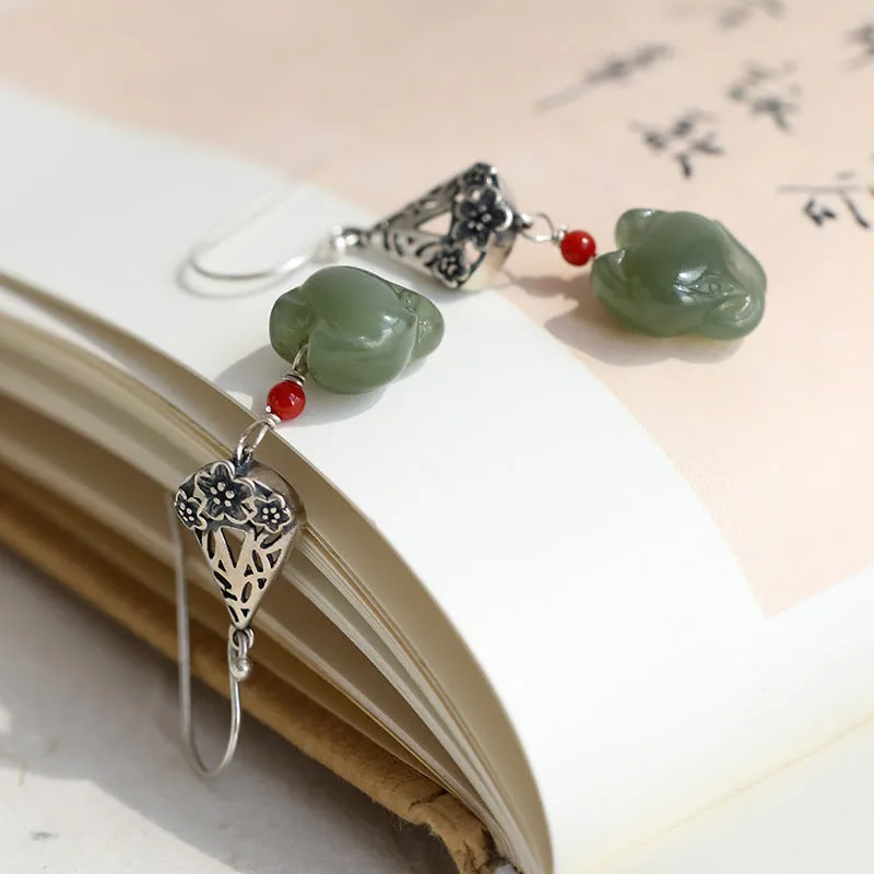 Natural Jade Earrings Nephrite Agate Silver Earrings ZNE328