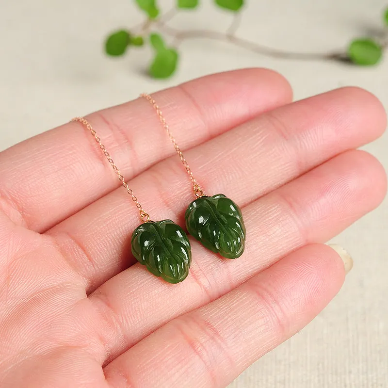 Natural Jade Earrings Nephrite Gold Earrings EG86