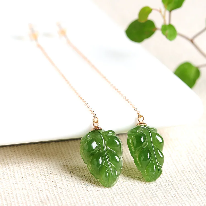 Natural Jade Earrings Nephrite Gold Earrings EG86