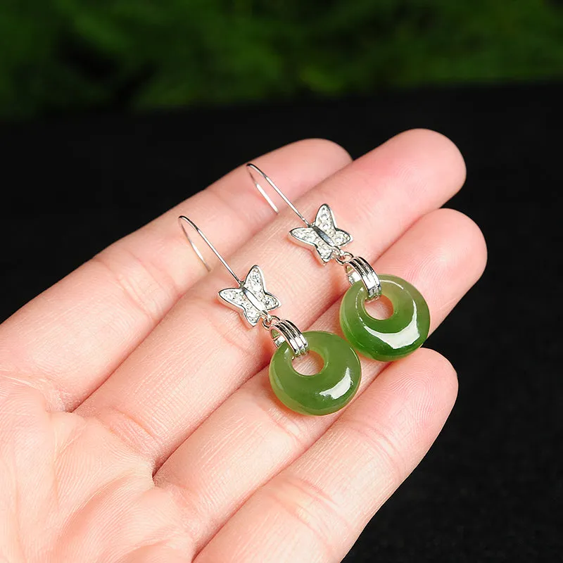 Natural Jade Earrings Nephrite Silver Earrings EG98