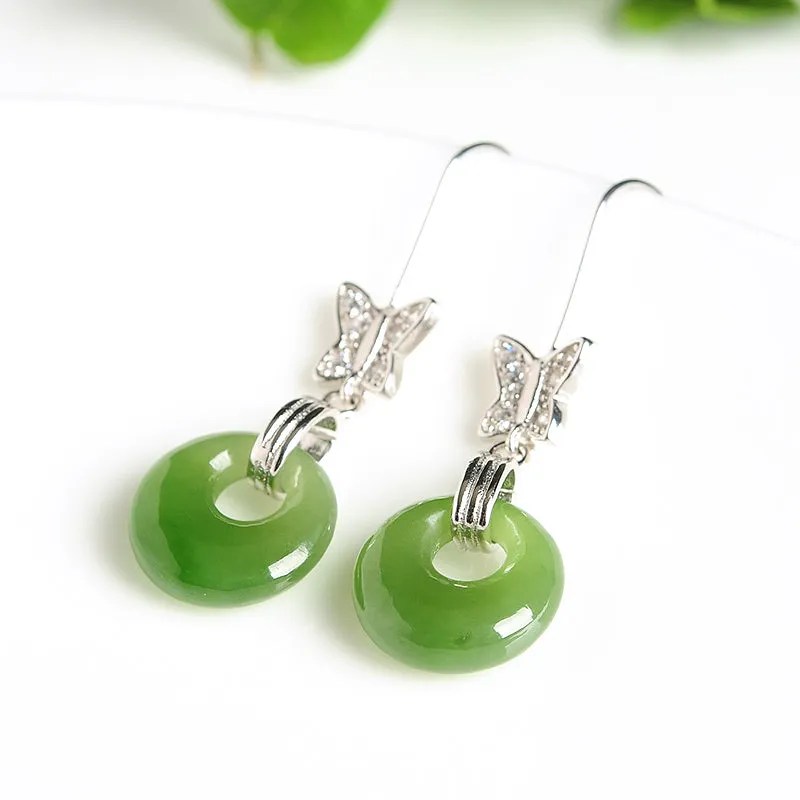 Natural Jade Earrings Nephrite Silver Earrings EG98