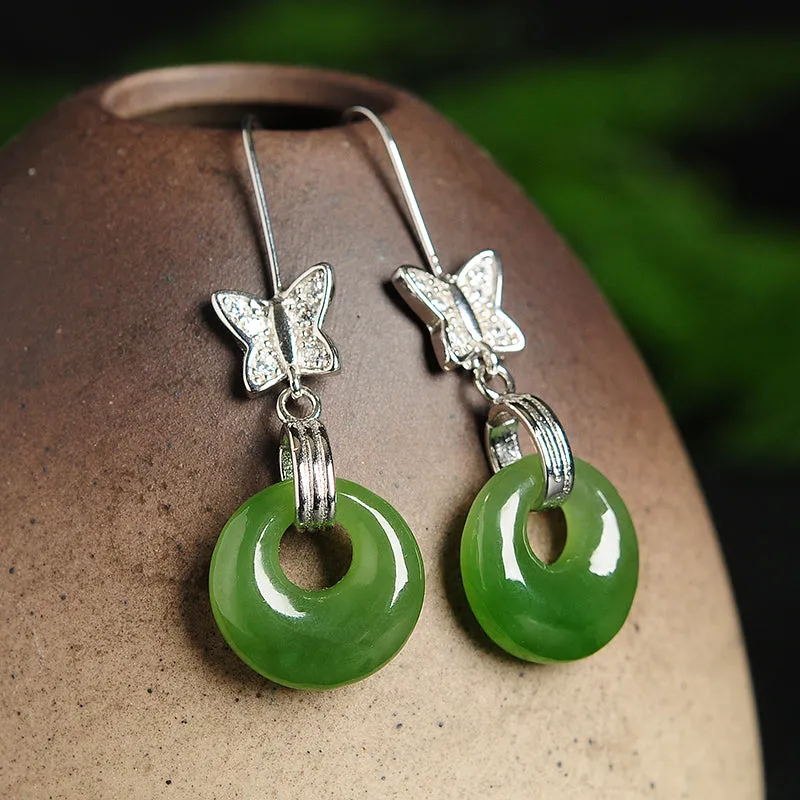 Natural Jade Earrings Nephrite Silver Earrings EG98