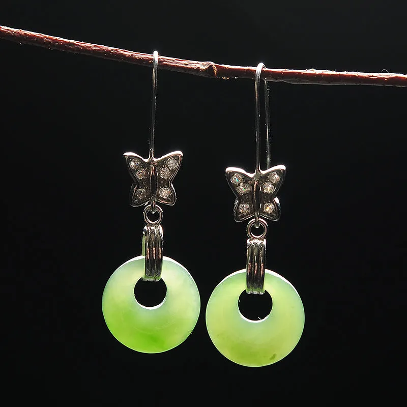 Natural Jade Earrings Nephrite Silver Earrings EG98